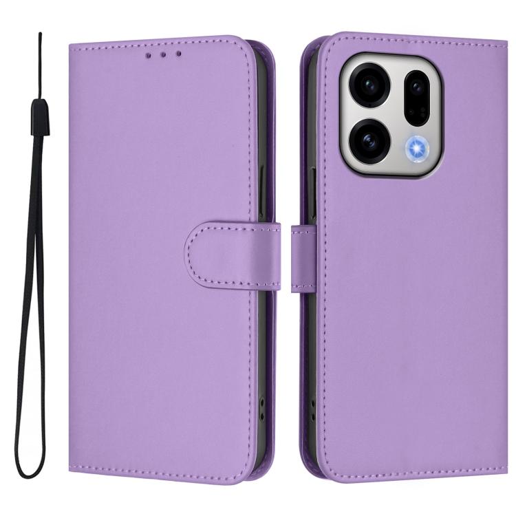 For OPPO Find X9 Skin Feel Solid Color Leather Phone Case with Lanyard