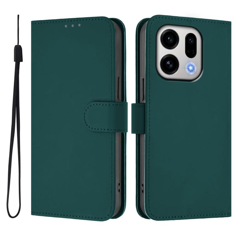 For OPPO Find X9 Skin Feel Solid Color Leather Phone Case with Lanyard