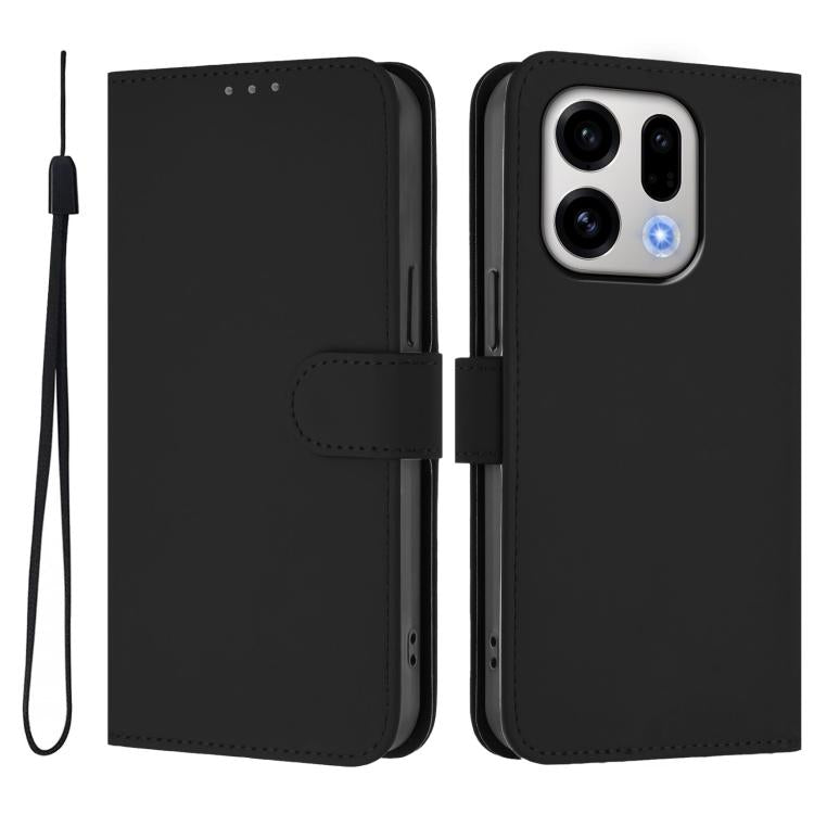 For OPPO Find X9 Skin Feel Solid Color Leather Phone Case with Lanyard