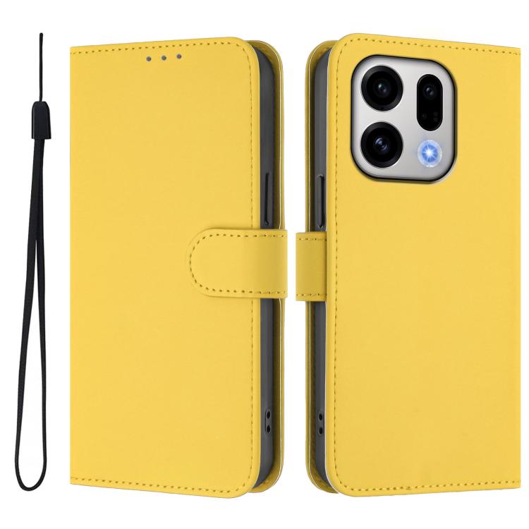 For OPPO Find X9 Skin Feel Solid Color Leather Phone Case with Lanyard