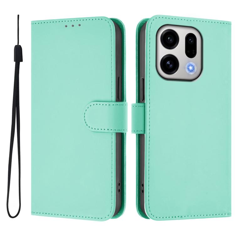 For OPPO Find X9 Skin Feel Solid Color Leather Phone Case with Lanyard