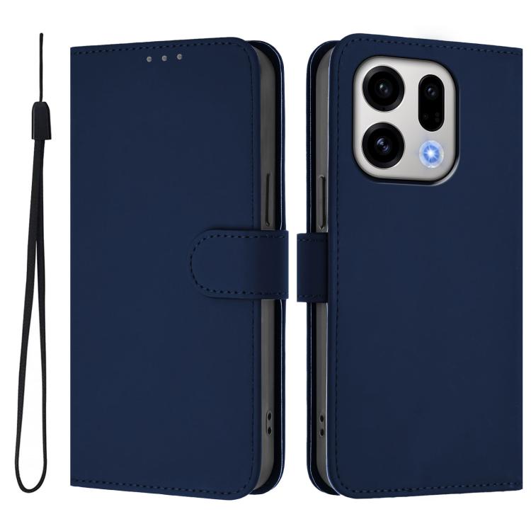 For OPPO Find X9 Skin Feel Solid Color Leather Phone Case with Lanyard