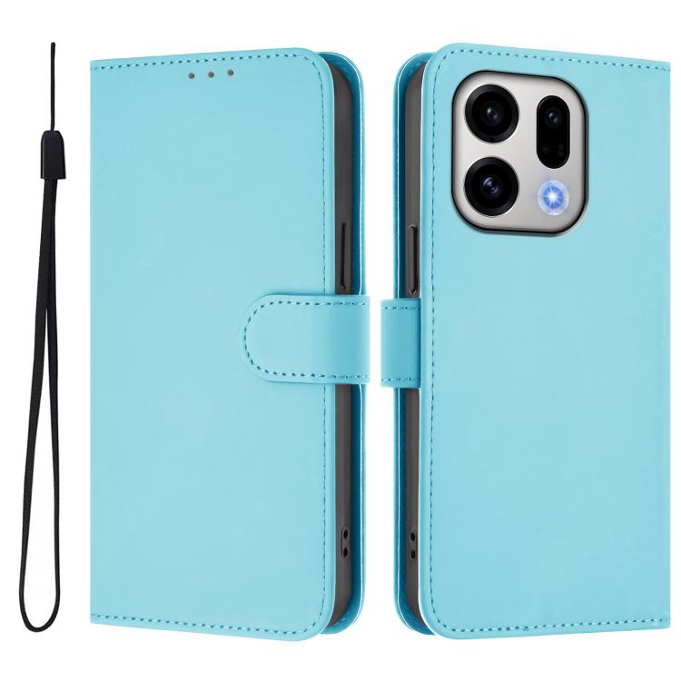 For OPPO Find X9 Skin Feel Solid Color Leather Phone Case with Lanyard