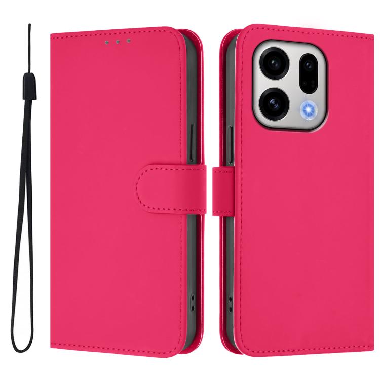 For OPPO Find X9 Skin Feel Solid Color Leather Phone Case with Lanyard