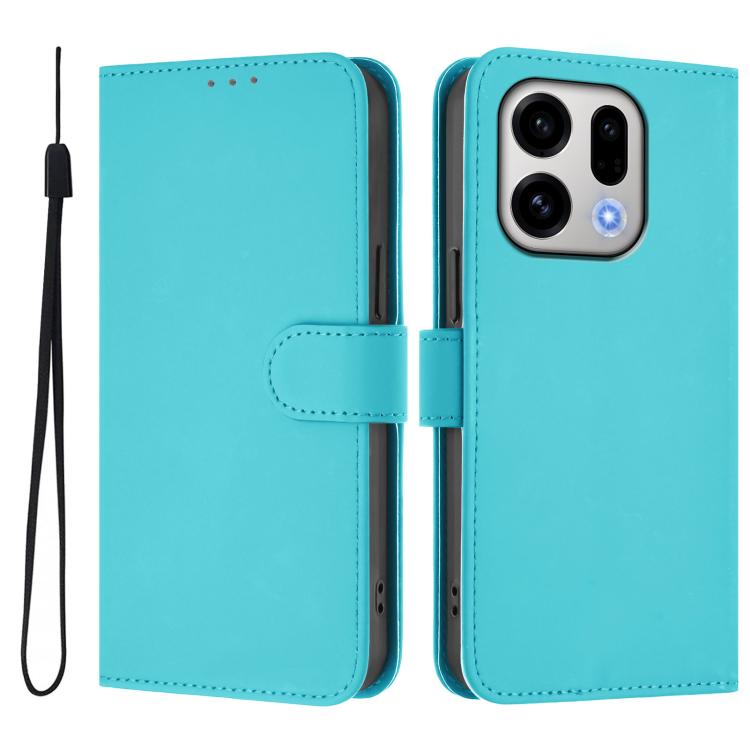 For OPPO Find X9 Skin Feel Solid Color Leather Phone Case with Lanyard
