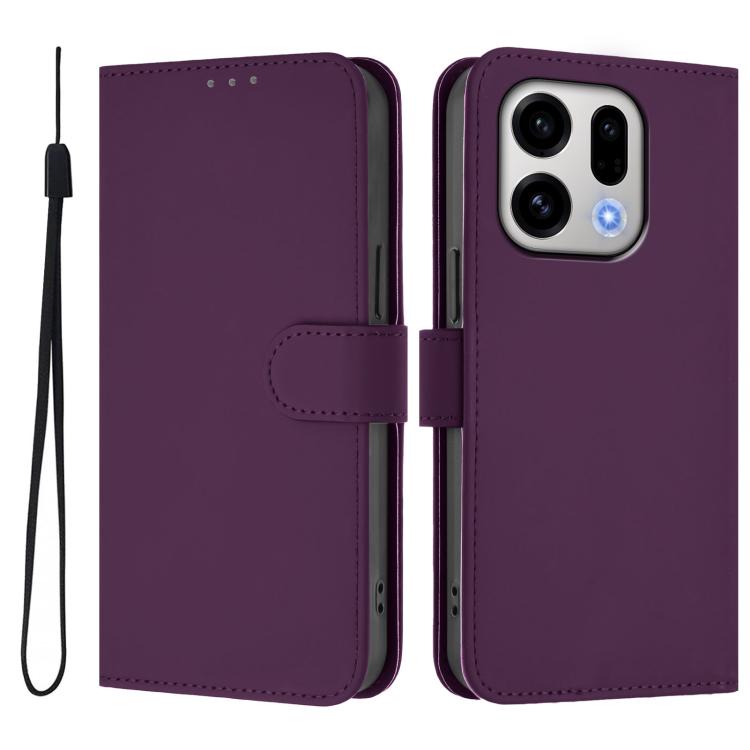 For OPPO Find X9 Skin Feel Solid Color Leather Phone Case with Lanyard