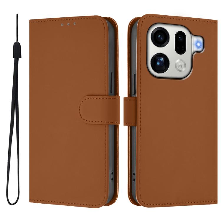 For OPPO Find X9 Pro Skin Feel Solid Color Leather Phone Case with Lanyard