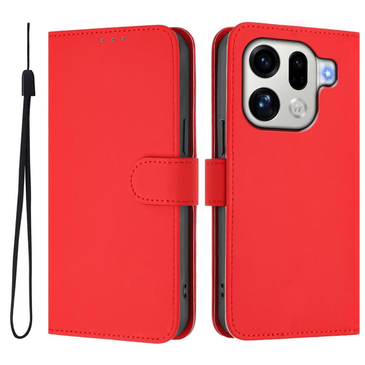 For OPPO Find X9 Pro Skin Feel Solid Color Leather Phone Case with Lanyard