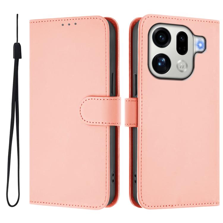 For OPPO Find X9 Pro Skin Feel Solid Color Leather Phone Case with Lanyard
