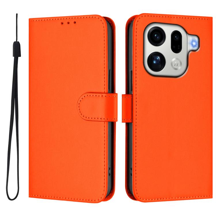 For OPPO Find X9 Pro Skin Feel Solid Color Leather Phone Case with Lanyard