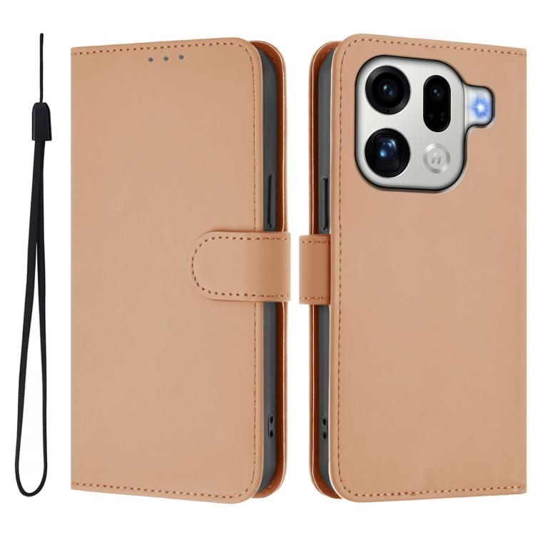 For OPPO Find X9 Pro Skin Feel Solid Color Leather Phone Case with Lanyard