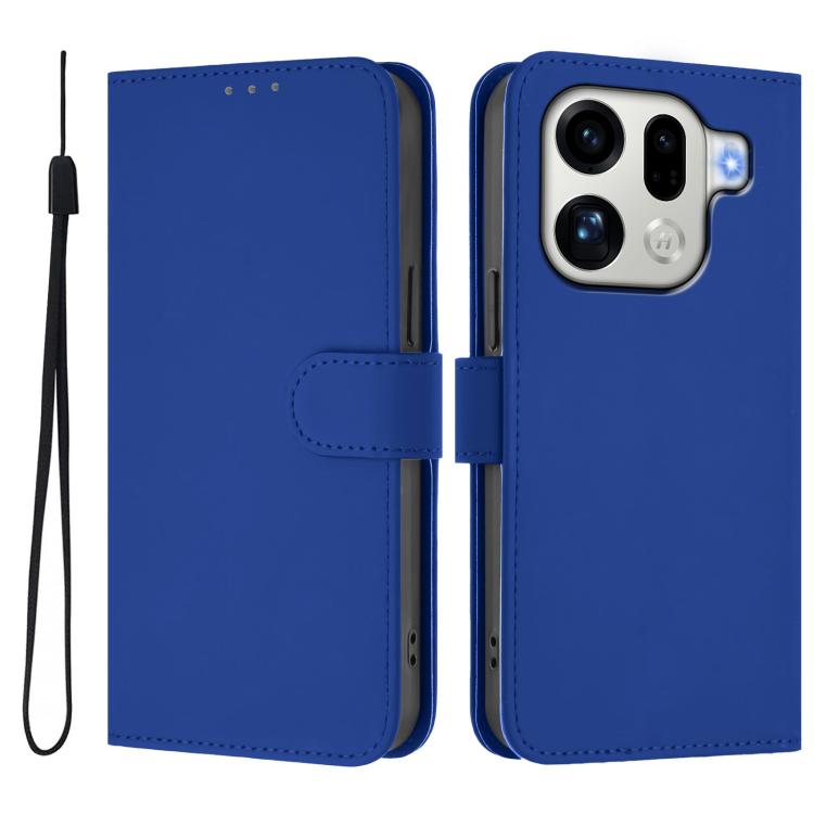 For OPPO Find X9 Pro Skin Feel Solid Color Leather Phone Case with Lanyard