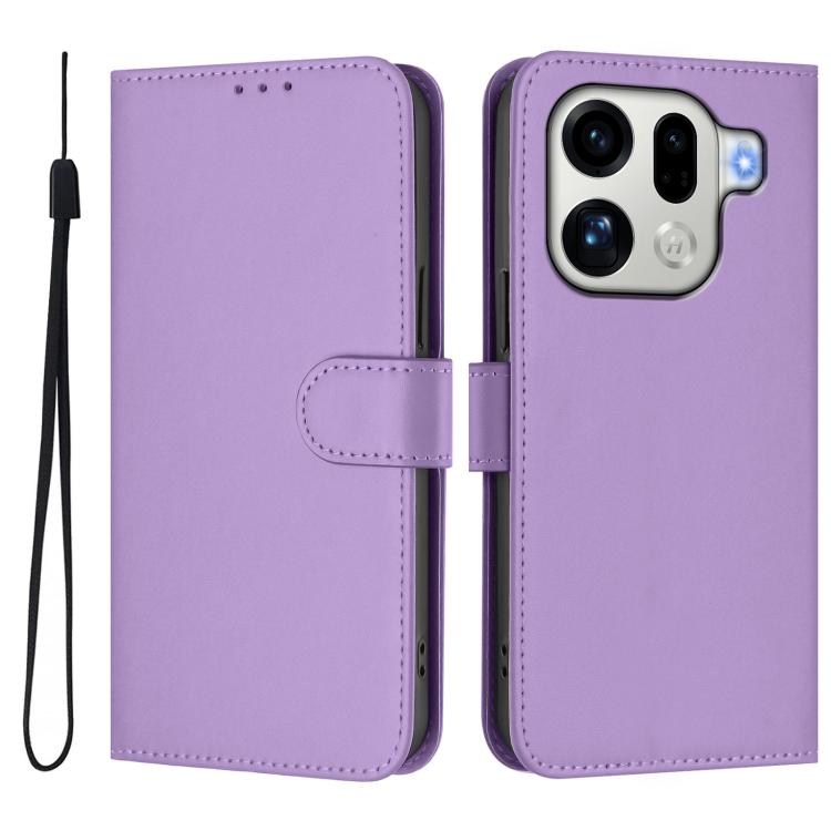 For OPPO Find X9 Pro Skin Feel Solid Color Leather Phone Case with Lanyard