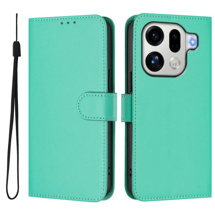 For OPPO Find X9 Pro Skin Feel Solid Color Leather Phone Case with Lanyard