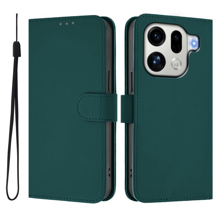 For OPPO Find X9 Pro Skin Feel Solid Color Leather Phone Case with Lanyard