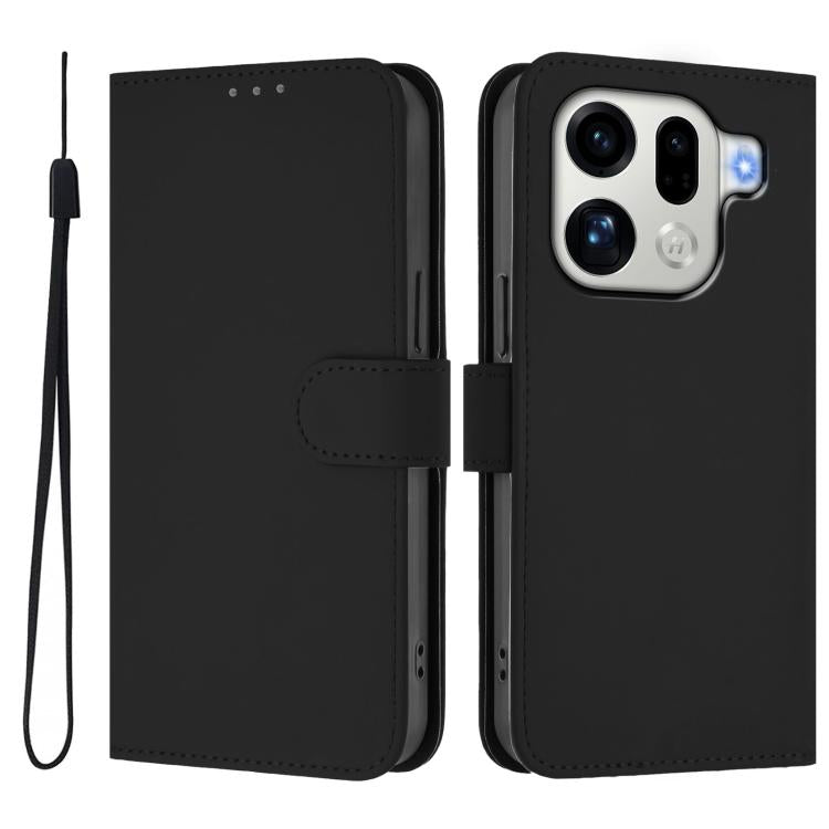For OPPO Find X9 Pro Skin Feel Solid Color Leather Phone Case with Lanyard
