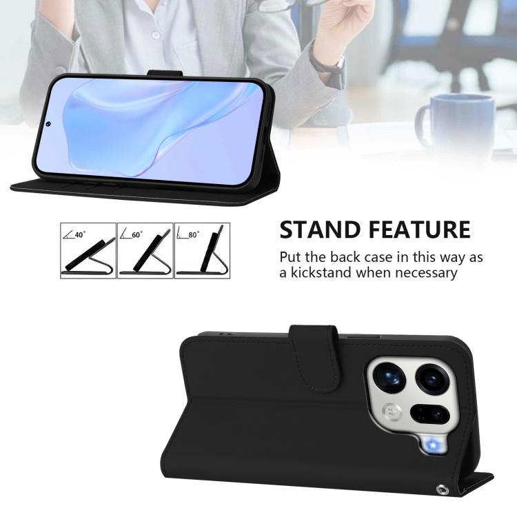 For OPPO Find X9 Pro Skin Feel Solid Color Leather Phone Case with Lanyard
