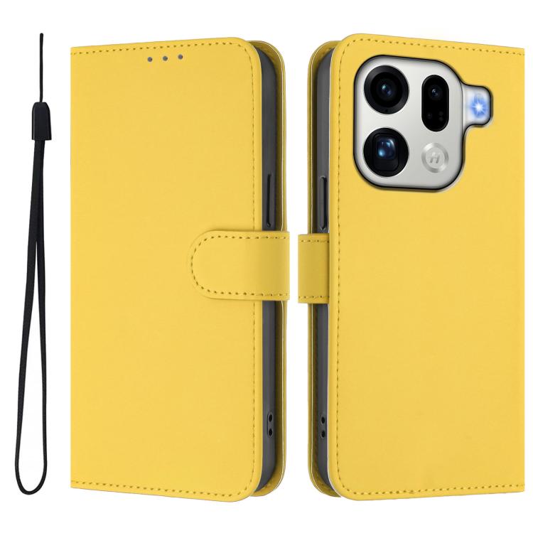 For OPPO Find X9 Pro Skin Feel Solid Color Leather Phone Case with Lanyard