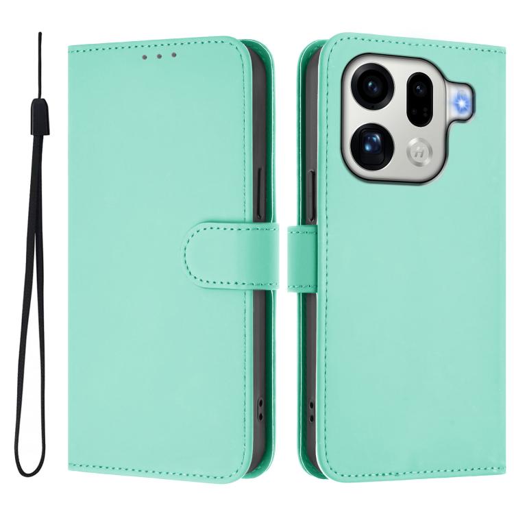 For OPPO Find X9 Pro Skin Feel Solid Color Leather Phone Case with Lanyard