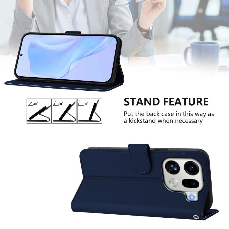 For OPPO Find X9 Pro Skin Feel Solid Color Leather Phone Case with Lanyard