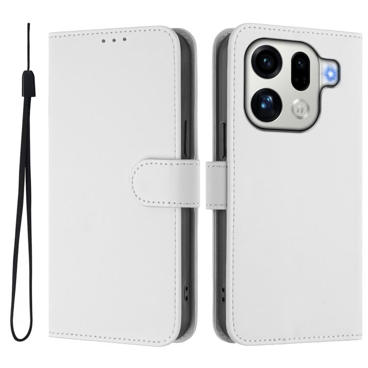 For OPPO Find X9 Pro Skin Feel Solid Color Leather Phone Case with Lanyard