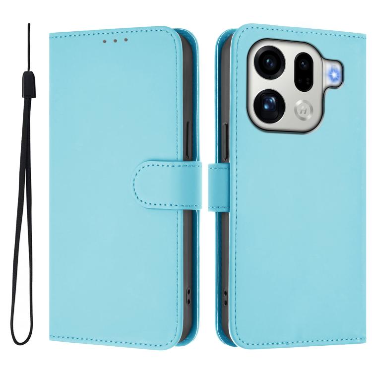 For OPPO Find X9 Pro Skin Feel Solid Color Leather Phone Case with Lanyard