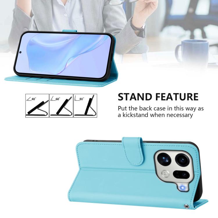 For OPPO Find X9 Pro Skin Feel Solid Color Leather Phone Case with Lanyard