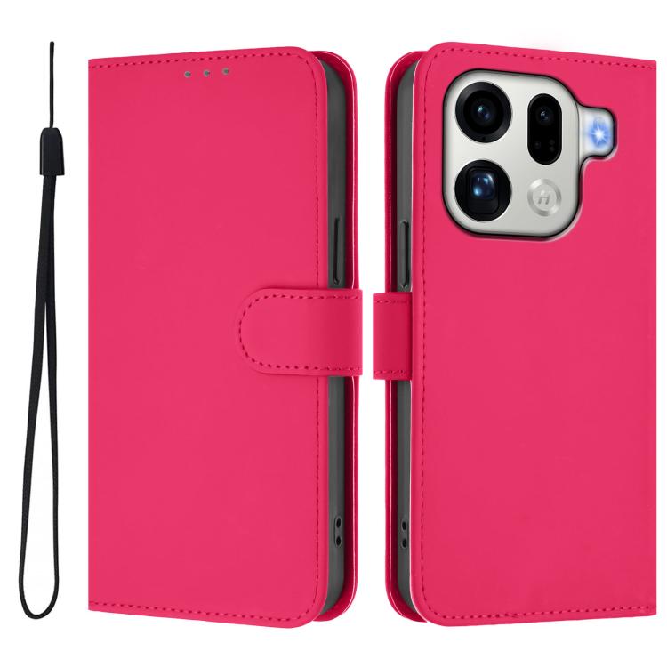 For OPPO Find X9 Pro Skin Feel Solid Color Leather Phone Case with Lanyard