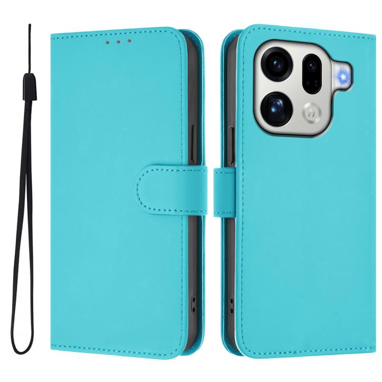 For OPPO Find X9 Pro Skin Feel Solid Color Leather Phone Case with Lanyard