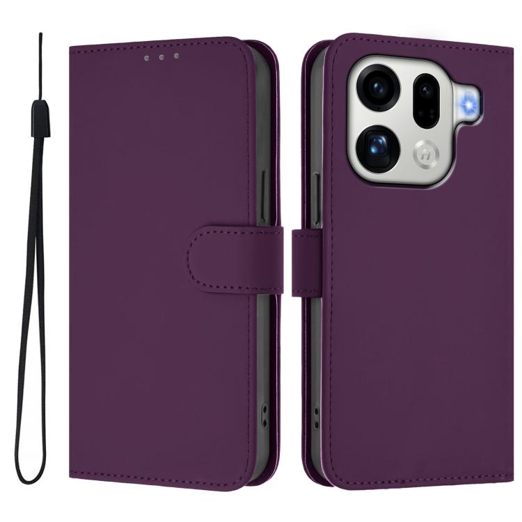 For OPPO Find X9 Pro Skin Feel Solid Color Leather Phone Case with Lanyard