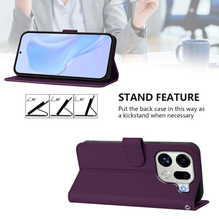 For OPPO Find X9 Pro Skin Feel Solid Color Leather Phone Case with Lanyard