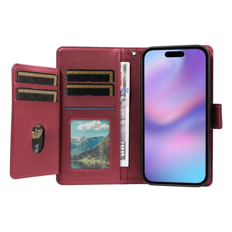 For iPhone 17 Multi Card Wallet Leather Phone Case with Strap