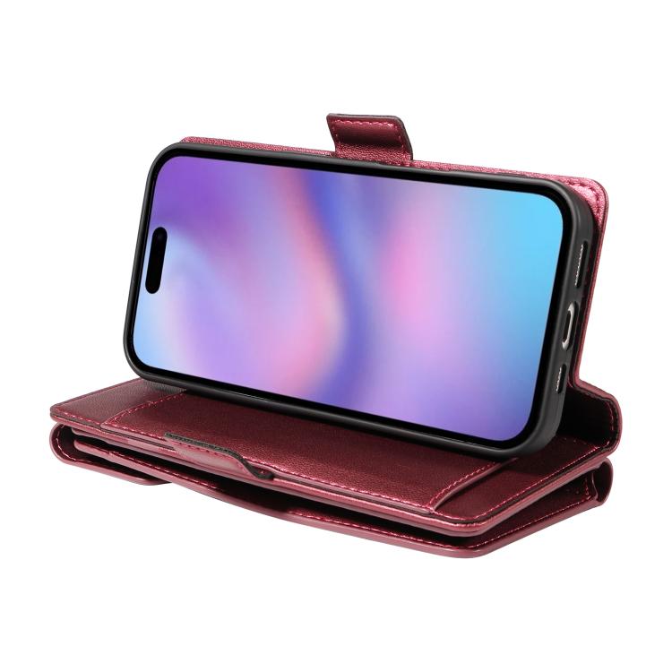 For iPhone 17 Multi Card Wallet Leather Phone Case with Strap