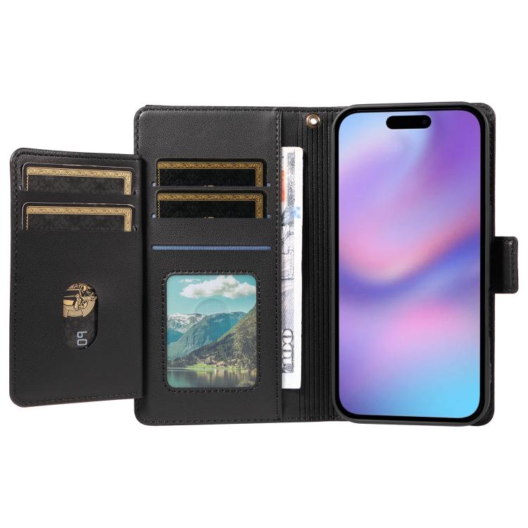 For iPhone 17 Multi Card Wallet Leather Phone Case with Strap