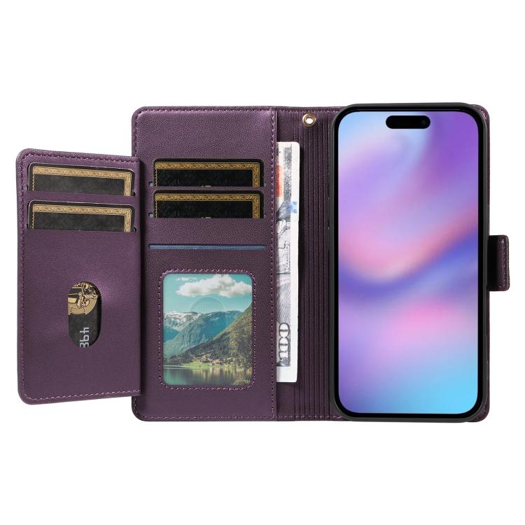 For iPhone 17 Multi Card Wallet Leather Phone Case with Strap