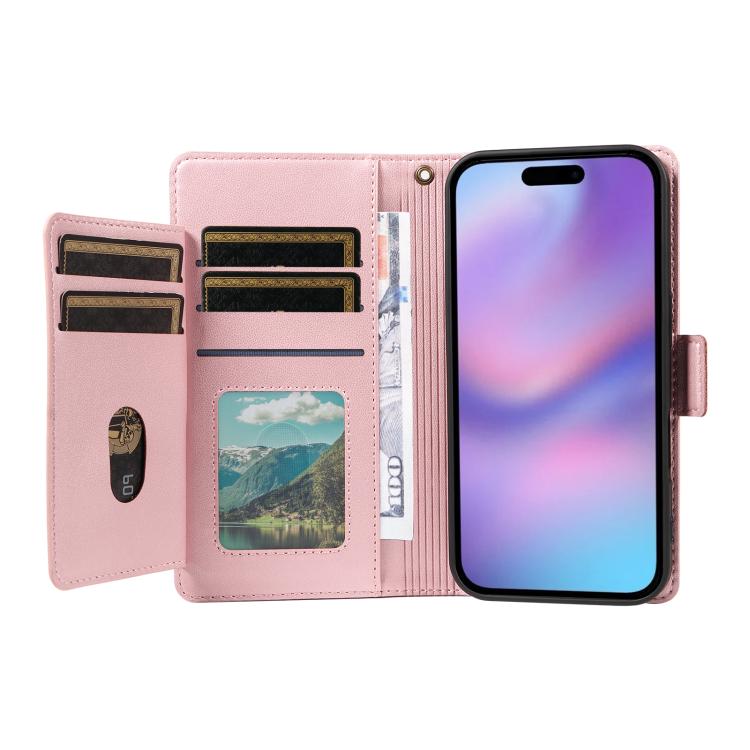 For iPhone 17 Multi Card Wallet Leather Phone Case with Strap