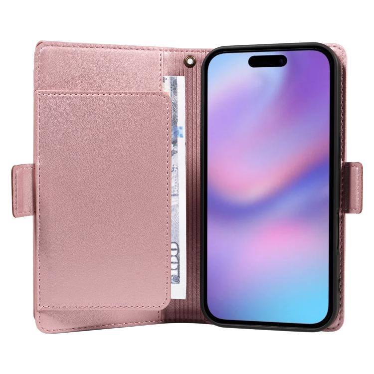 For iPhone 17 Multi Card Wallet Leather Phone Case with Strap