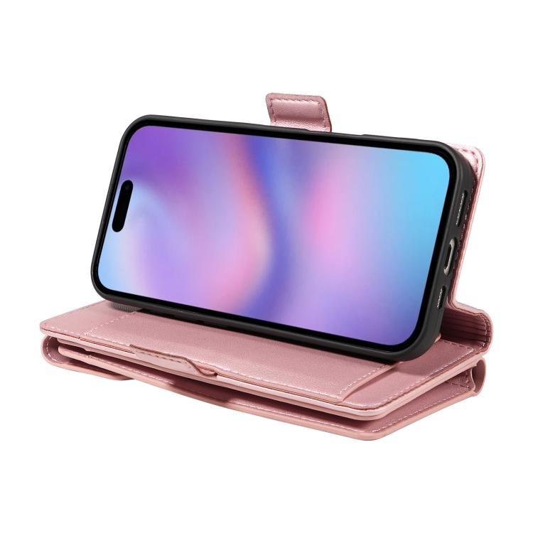 For iPhone 17 Multi Card Wallet Leather Phone Case with Strap