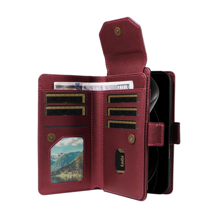For iPhone 17 Pro Max Multi Card Wallet Leather Phone Case with Strap