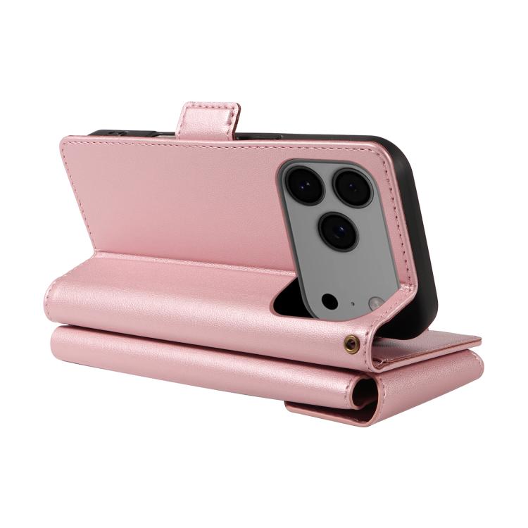 For iPhone 17 Pro Max Multi Card Wallet Leather Phone Case with Strap