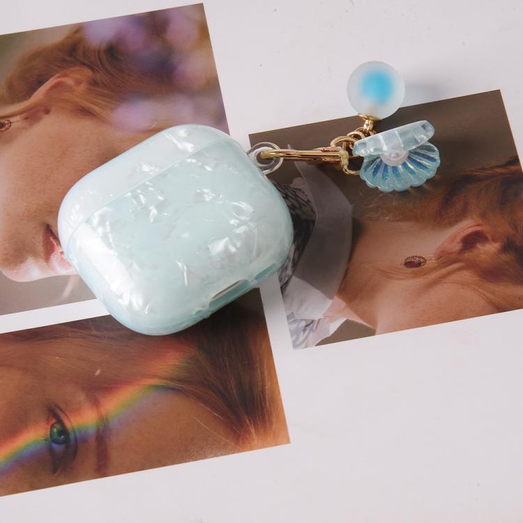 For AirPods 4 Shell Texture Pearl Hanging Buckle Earphone Case