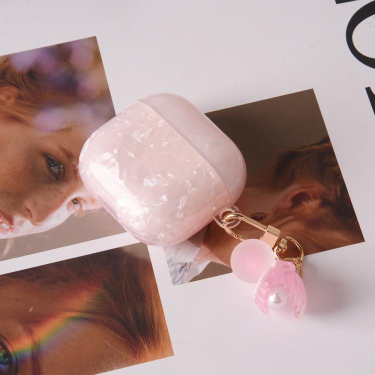 For AirPods 4 Shell Texture Pearl Hanging Buckle Earphone Case