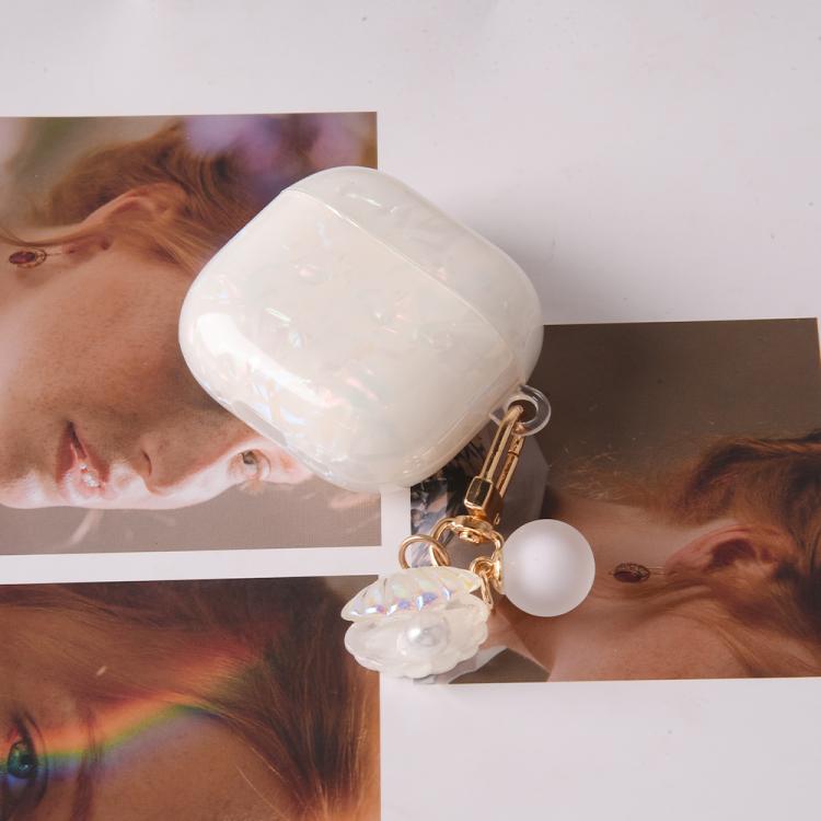 For AirPods 4 Shell Texture Pearl Hanging Buckle Earphone Case