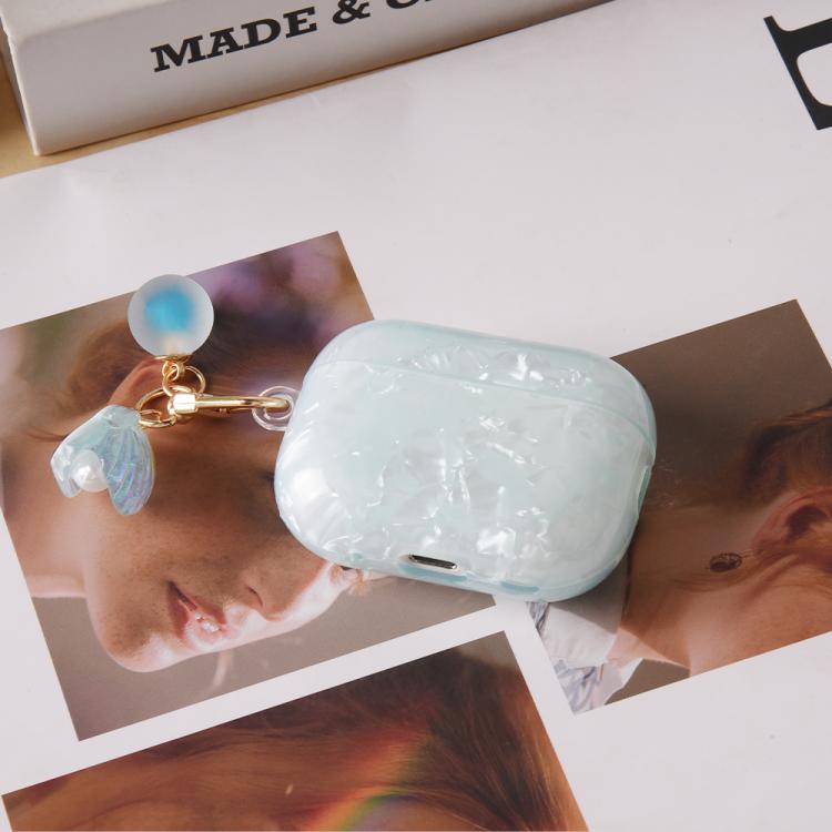 For AirPods Pro 2  Shell Texture Pearl Hanging Buckle Earphone Case