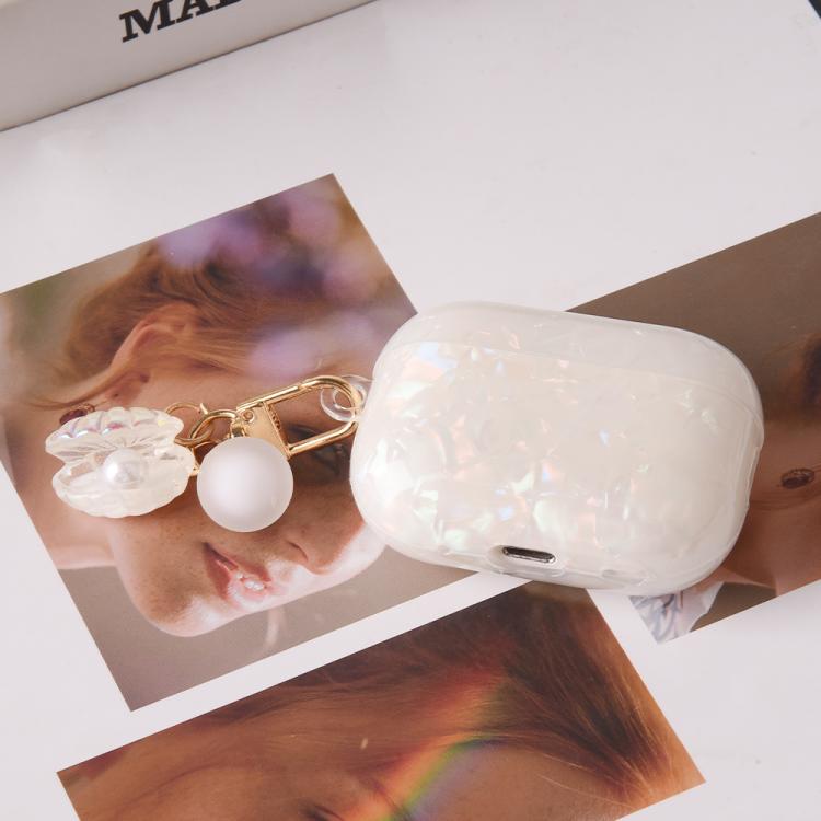 For AirPods Pro 2  Shell Texture Pearl Hanging Buckle Earphone Case