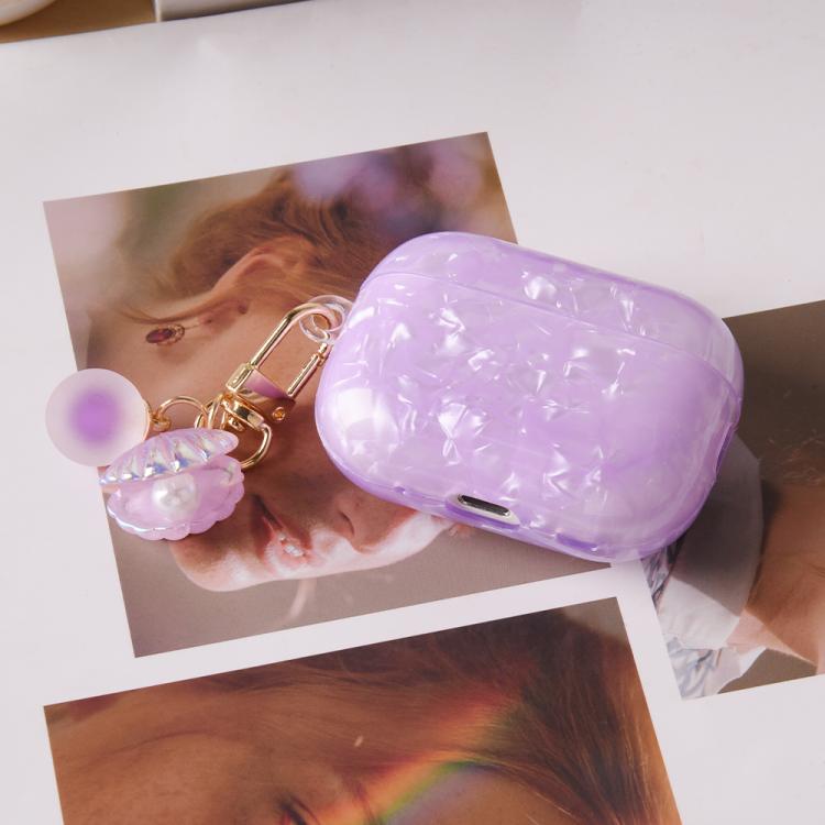 For AirPods Pro 2  Shell Texture Pearl Hanging Buckle Earphone Case