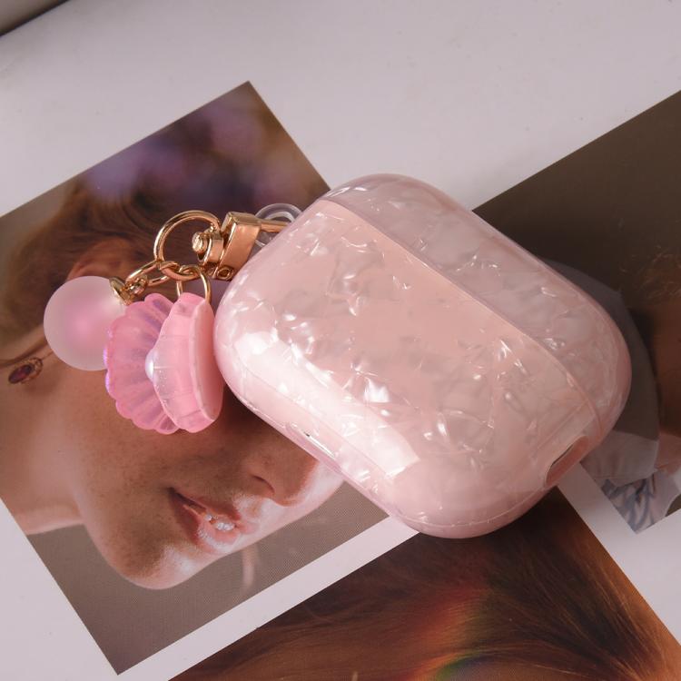 For AirPods Pro 2  Shell Texture Pearl Hanging Buckle Earphone Case
