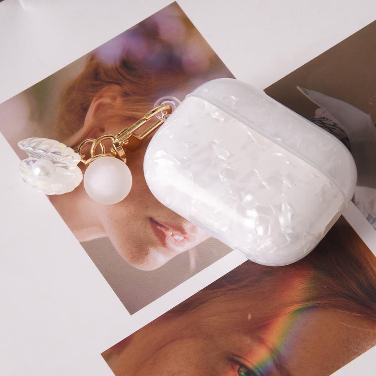 For AirPods Pro 2  Shell Texture Pearl Hanging Buckle Earphone Case