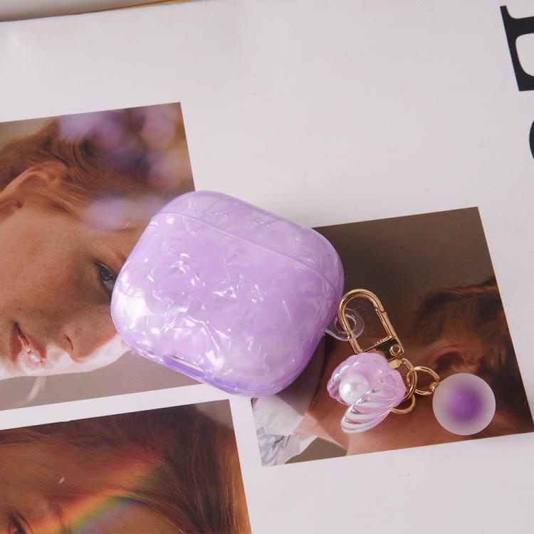 For AirPods 3 Shell Texture Pearl Hanging Buckle Earphone Case