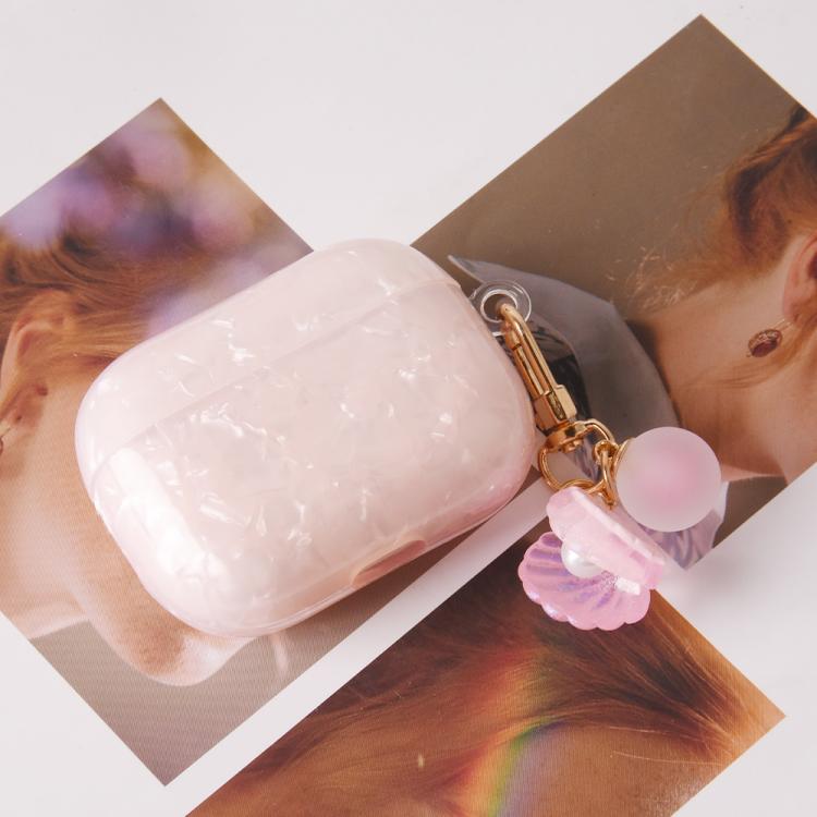 For AirPods Pro Shell Texture Pearl Hanging Buckle Earphone Case